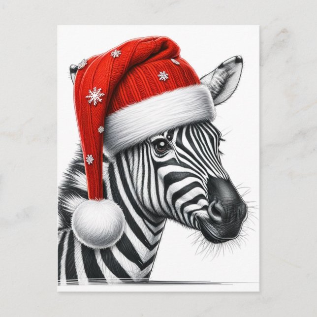 Adorable Merry Christmas Zebra Santa Hat Postcard (Front)