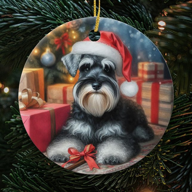 Adorable Miniature Schnauzer Dog Christmas Ceramic Tree Decoration (Creator Uploaded)