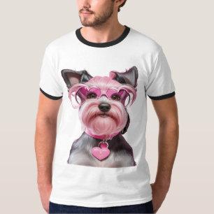 Adorable Miniature Schnauzer, Pink Locking Heart T-Shirt
