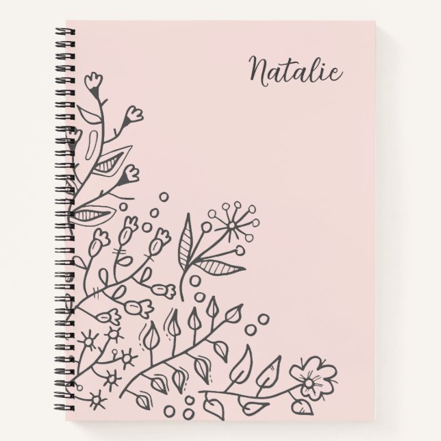 Adorable minimalist floral monogrammed pink notebook (Front)