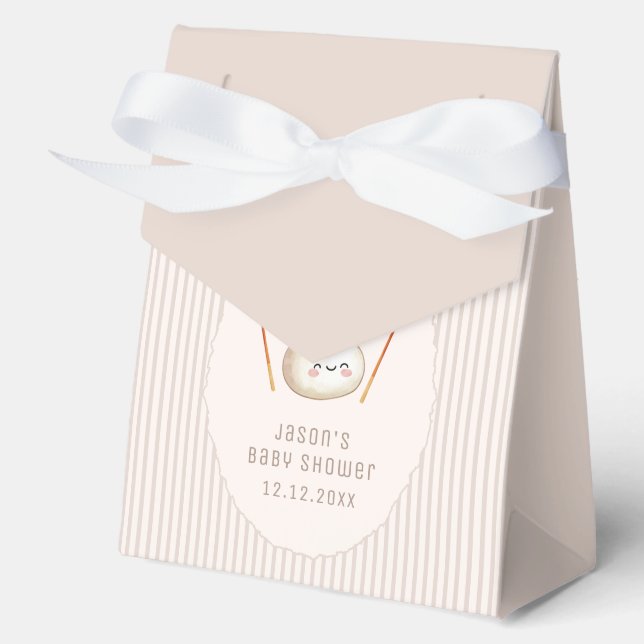Adorable Modern Bow Asian Dumpling Baby Shower  Favour Box (Front)