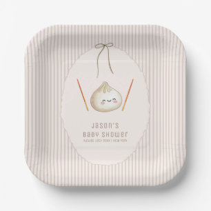 Adorable Modern Bow Asian Dumpling Baby Shower Paper Plate