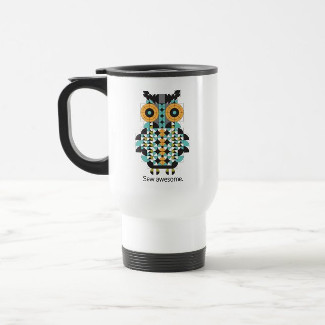 Adorable Modern Owl Quilt Pattern Travel Mug (Left)