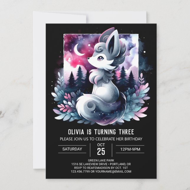 Adorable Modern Wolf Birthday Invitation (Front)