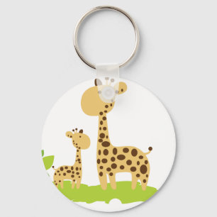 Adorable Mom & Baby Giraffe Green & Yellow Key Ring
