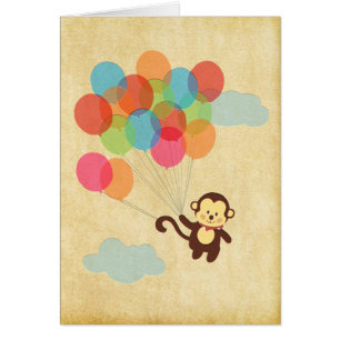 Adorable Monkey Flying Away with Balloons