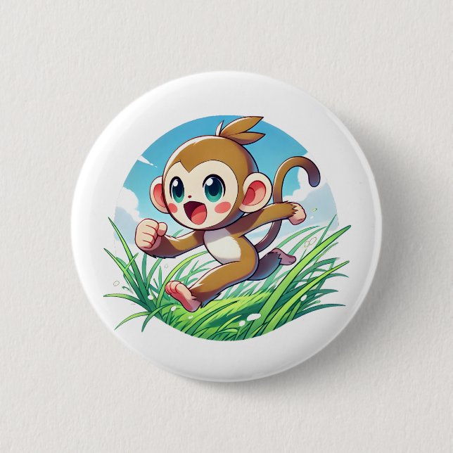 Adorable monkey running through a field 6 cm round badge (Front)