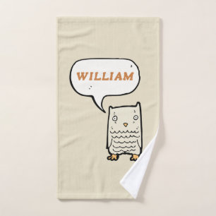 Adorable monogrammed cartoon OWL Hand Towel