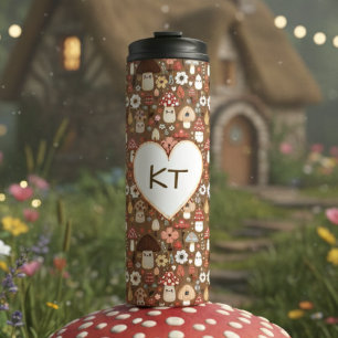 Adorable Monogrammed Cottage Core Mushrooms Thermal Tumbler