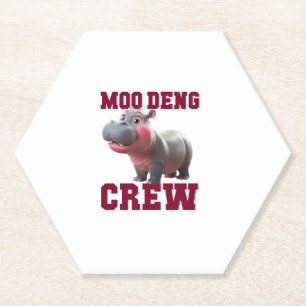Adorable MOO DENG CREW Baby Hippo Squad Lunch Lady Paper Coaster