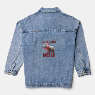 Adorable MOO DENG MOM Baby Hippo Mama Dabbing Prin Denim Jacket