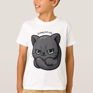Adorable Moody Grey Kitty Cartoon T-Shirt