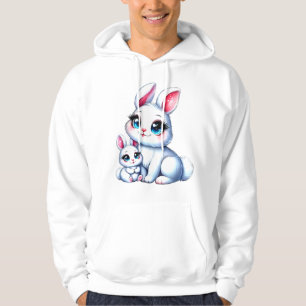 Adorable Mother and Baby Bunny Illustration Hoodie