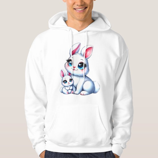 Adorable Mother and Baby Bunny Illustration Hoodie (Front)