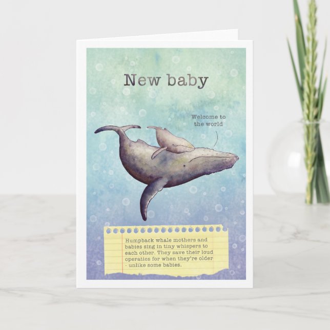 Adorable mother and baby whale. New baby card. Card (Front)