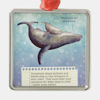 Adorable mother and baby whale. New baby card. Metal Tree Decoration