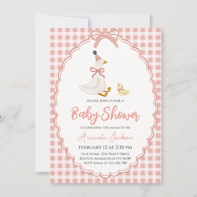 Adorable Mother Goose & Gosling Pink Baby Shower   Invitation (Front)