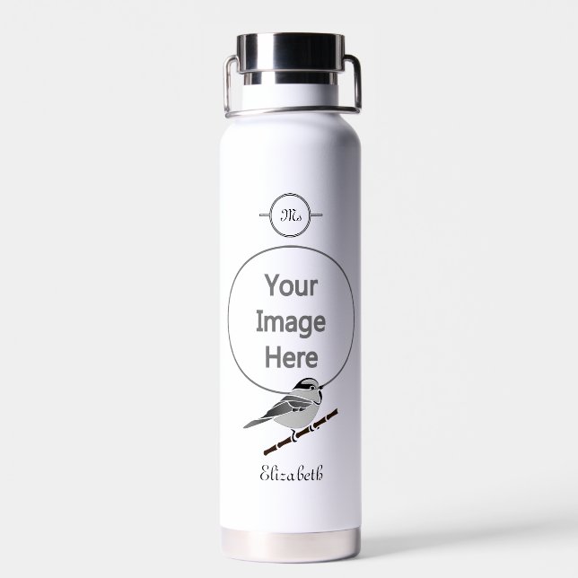Adorable Mountain Chickadee Bird Illustrated Water Bottle (Back)