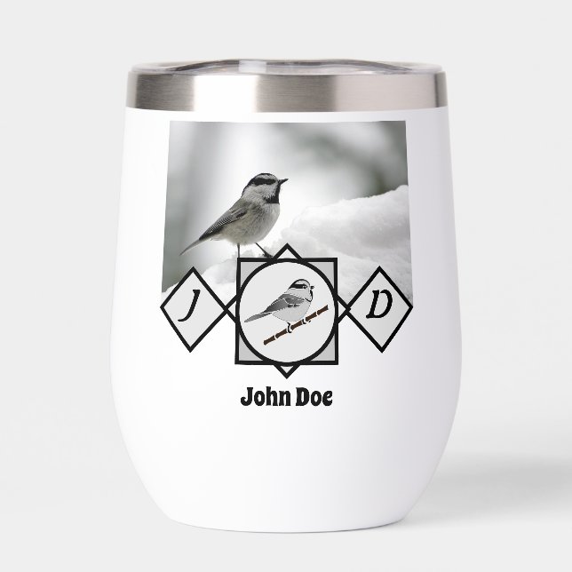 Adorable Mountain Chickadee Monogram Photo (Back)