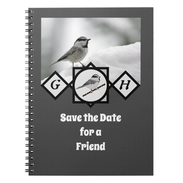 Adorable Mountain Chickadee Monogram Photo Notebook (Front)