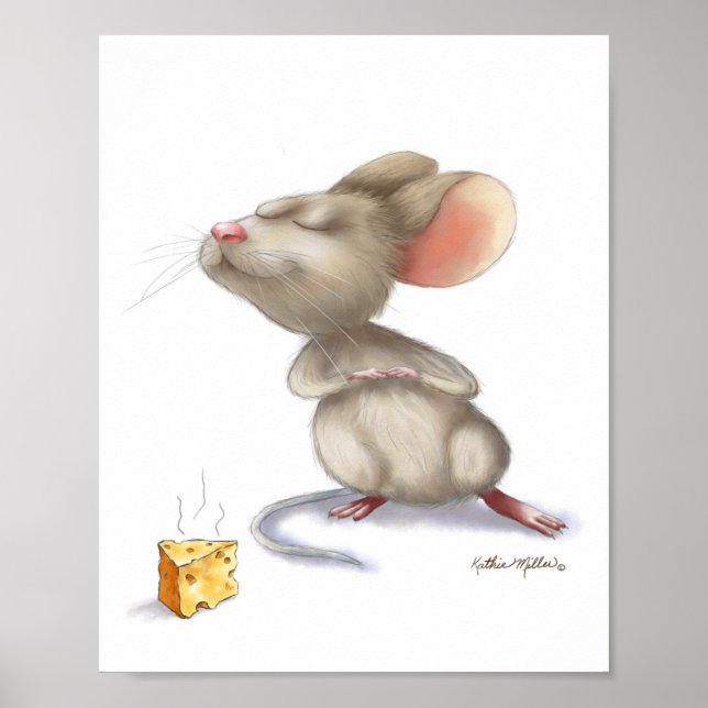 Adorable Mouse and Cheese Cartoon	 Poster (Front)