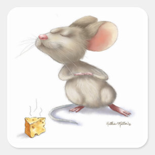 Adorable Mouse and Cheese Cartoon Square Sticker