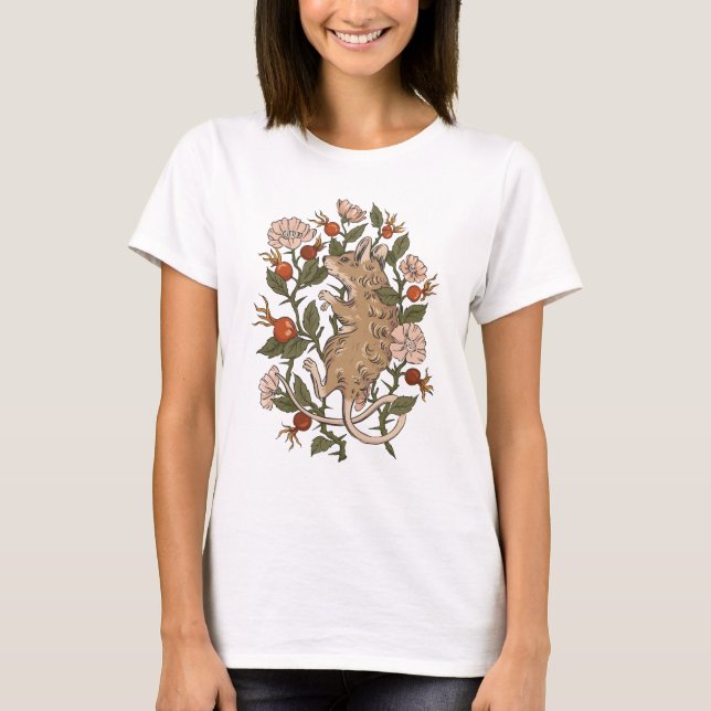 Adorable Mouse and Rosehips T-Shirt (Front)