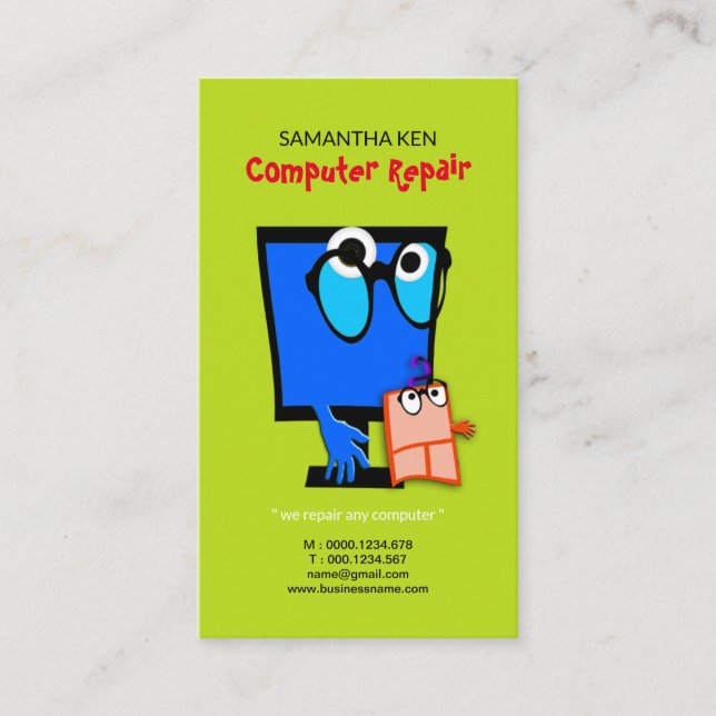 Adorable Mouse Cute Blue PC Repair Business Card (Front)