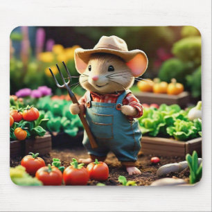 Adorable Mouse Farmer in Garden with Vegetables Mat