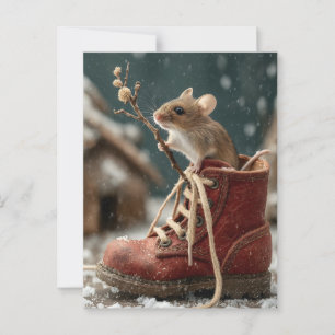 Adorable Mouse in a Miniature Boot in the Snow Postcard