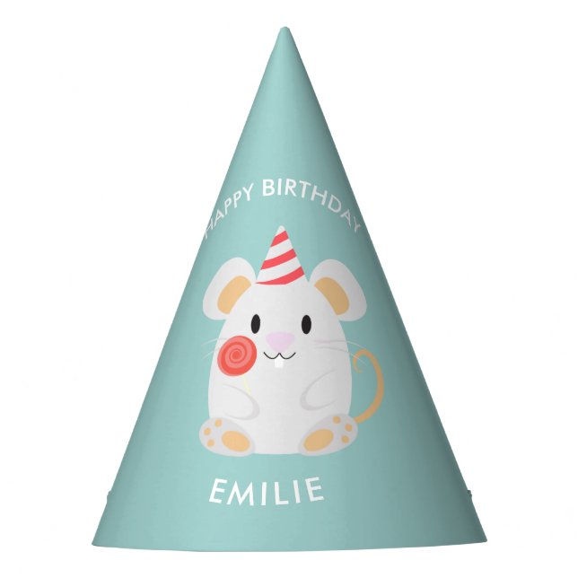 Adorable Mouse Kids Birthday Party Hat (Front)