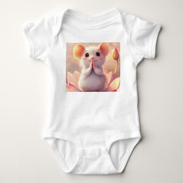 Adorable Mouse on Lotus - Baby Bodysuit (Front)