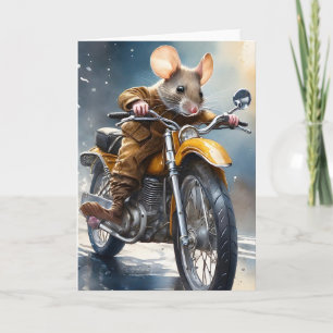 Adorable Mouse Riding a Motorcycle Card