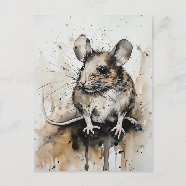 Adorable Mouse Watercolor Art Postcard – Nature Wi (Front)