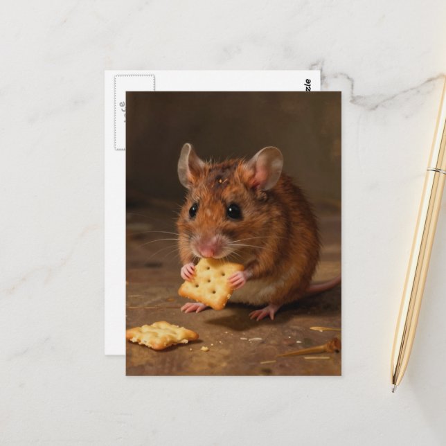 Adorable Mouse With a Cracker Postcard (Front/Back In Situ)