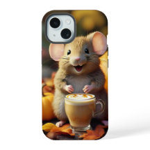 Adorable Mouse with Latte in Fall iPhone 15 Case