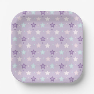 Adorable Multicolor Pastel Purple Star Paper Plate
