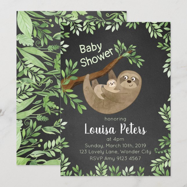 Adorable Mum and Baby Sloth Baby Shower Invitation (Front/Back)