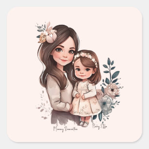 Adorable Mum and Daughter Bond (3) Square Sticker