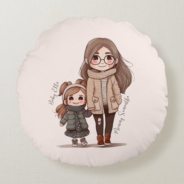 Adorable Mum and Daughter Bond (5) Round Cushion (Front)