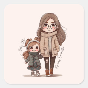 Adorable Mum and Daughter Bond (5) Square Sticker