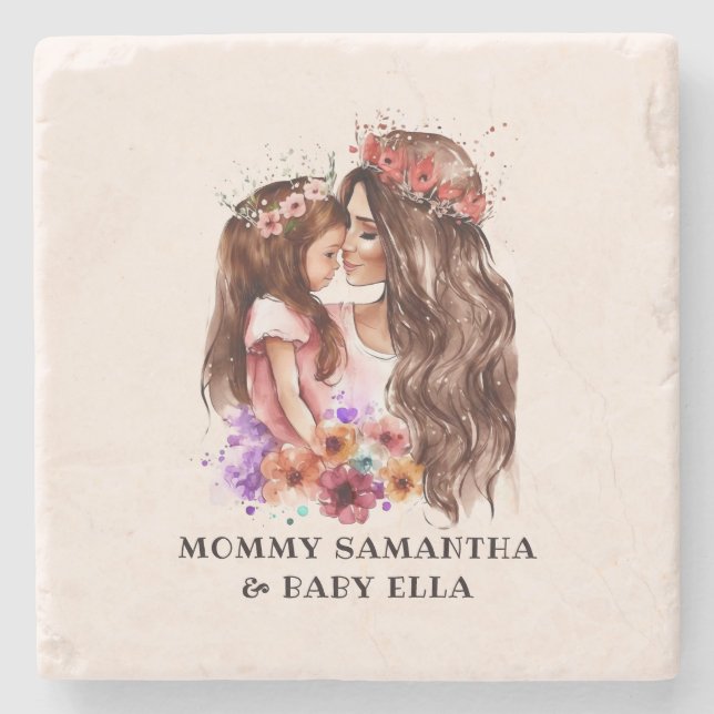 Adorable Mum and Daughter Bond (6) Stone Coaster (Front)