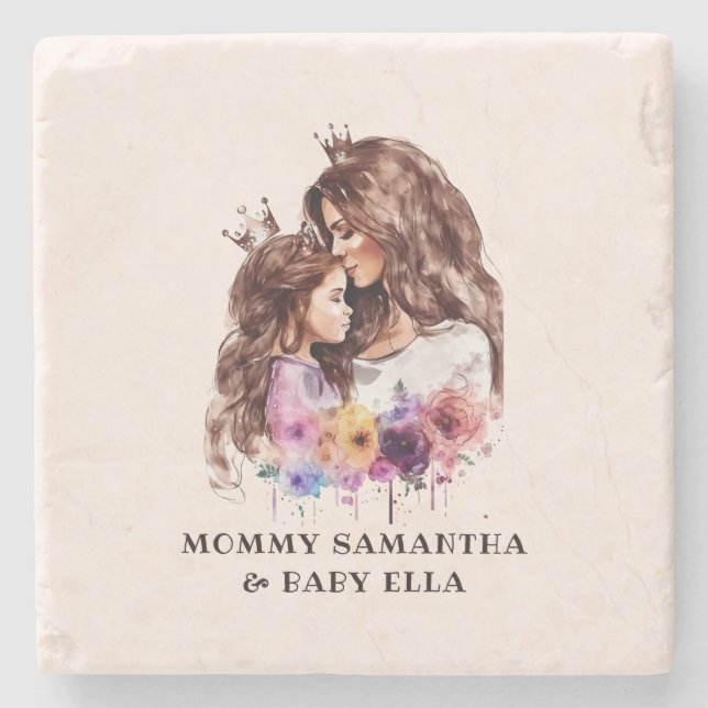Adorable Mum and Daughter Bond (8) Stone Coaster (Front)