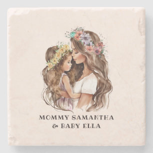 Adorable Mum and Daughter Bond (9) Stone Coaster
