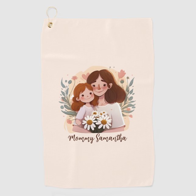 Adorable Mum and Daughter Bond - Floral Frame (2) Golf Towel (Front)