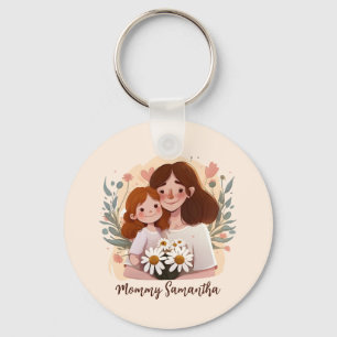 Adorable Mum and Daughter Bond - Floral Frame (2) Key Ring