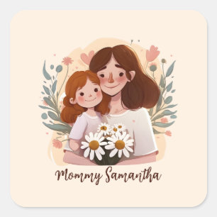 Adorable Mum and Daughter Bond - Floral Frame (2) Square Sticker