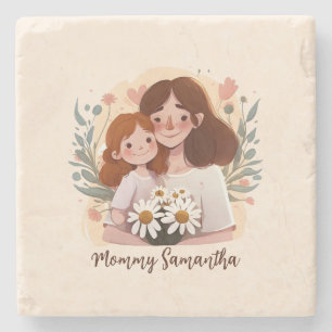 Adorable Mum and Daughter Bond - Floral Frame (2) Stone Coaster