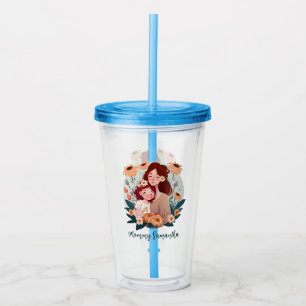 Adorable Mum and Daughter Bond - Floral Frame (3) Acrylic Tumbler
