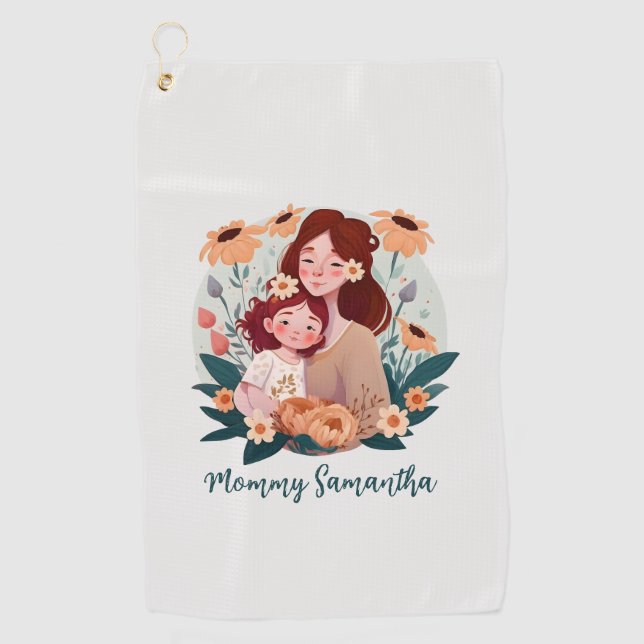 Adorable Mum and Daughter Bond - Floral Frame (3) Golf Towel (Front)